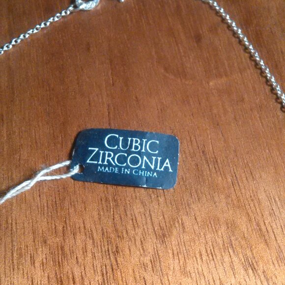 Simulated Diamond Bar Pendant Sterling Silver Necklace - Picture 5 of 13